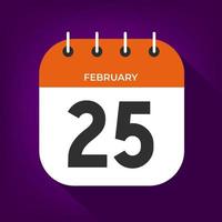 February day 25. Number twenty-five on a white paper with orange color border on purple background vector. vector