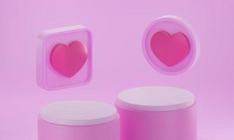 heart shape 3d rendering empty space cylinder pink podium valentine's day photo