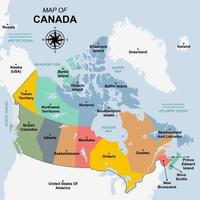 Canadá mapa con regiones nombre vector