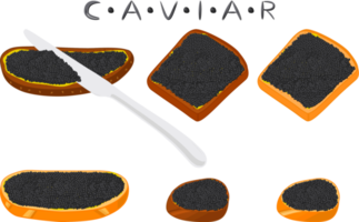 stor uppsättning olika typer fisk kaviar, bröd annorlunda storlek png