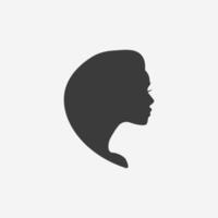 Young woman head icon vector silhouette isolated. 8 March. International Women's Day, Spa, Hair, Beauty symbol.