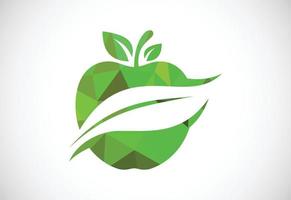 Low poly style apple logo sign symbol. Apple sign with negative space leaf vector