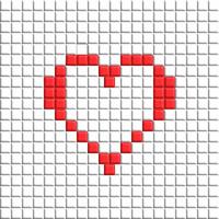 detallado ilustración de un rojo píxel corazón en blanco antecedentes. foto
