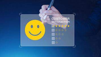 User gives rating to service experience on online application, Customer review satisfaction feedback survey concept, Customer can evaluate quality of service leading to reputation ranking of business. photo