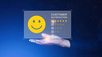 User gives rating to service experience on online application, Customer review satisfaction feedback survey concept, Customer can evaluate quality of service leading to reputation ranking of business. photo