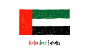 United Arab Emirates National Flag Pencil Color Sketch with Transparent Background png