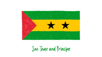 Sao Tome and Principe National Flag Pencil Color Sketch with Transparent Background png