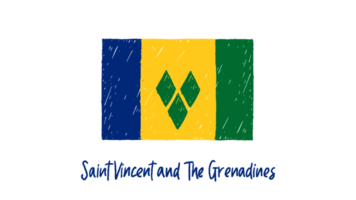 Saint Vincent and The Grenadines National Flag Pencil Color Sketch with Transparent Background png