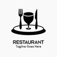 Cutlery icon. fork, glass and knife on a plate. logo for restaurant business, simple, luxury and modern vector illustration