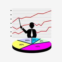 vector pie chart, icon of person wearing tie and line graph. company and business vector template