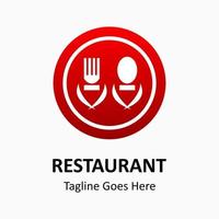 Inspiring restaurant vector logo. Abstract creative logotype. spoon and fork icon in the shape of a person in a red plate. Classic and modern logo illustration. Business company logo template.