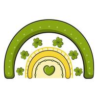 Cute boho style rainbows for St. Patricks Day with shamrocks and heart, irish sign of good luck vector