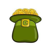 Leprechaun hat with coins, traditional irish sign of wealth and good luck in cartoon style vector