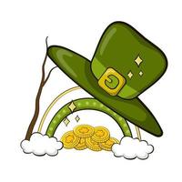 Leprechaun trap with hat and coins, illustration for greeting cards on St. Patricks Day vector