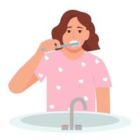mujer cepillado dientes con cepillo de dientes.dental salud y higiene concepto.aislado en blanco fondo.vector ilustración vector