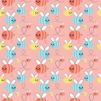 Seamless Repeat Pattern of Colorful Flying Bee on Pink Background. vector