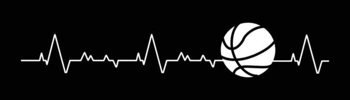Heartbeat pulse line with basketball on black background. vector