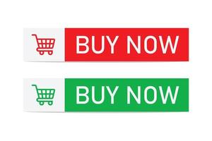 Buy now button. Green and Red Buy now flat button with shopping cart icon template, Web design elements. vector