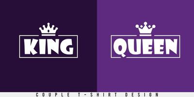 Couple t-shirt design. King and Queen with crown. Print ready Vector. vector