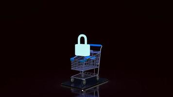 The master key in shopping cart for security or saving shopping on line 3d rendering photo