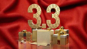 The 3.3 and gold gift box on red silk  for marketing  or sale  promotion 3d rendering photo