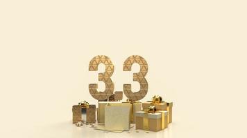 la caja de regalo 3.3 y dorada para marketing o promoción de ventas representación 3d foto