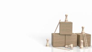 The wood chess and cube on white background for business concept 3d rendering photo