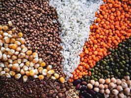 Autumn harvest of grain grain, full screen of whole grains. Different cereal background. photo