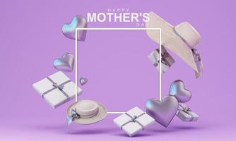 mother's day greeting card day of love with advertising space and promotions with women's items in purple and pink tones. 3d rendering photo
