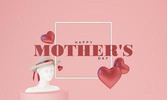 mother's day greeting card day of love with advertising space and promotions with women's items in purple and pink tones. 3d rendering photo