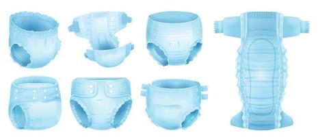 Baby Diapers Realistic Set vector