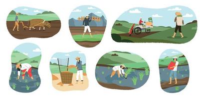 Asian Farmers Compositions Set vector