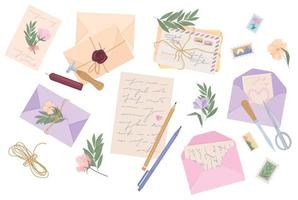 Romantic Letters Post Flat Composition Set vector