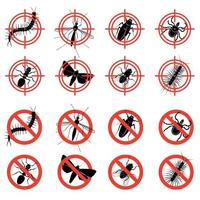 Harmful Insects Monochrome Ban Signs Icon Set vector