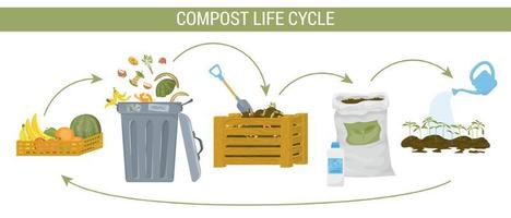 compost compostaje de colores plano infografía vector