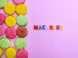 Colored almond cookies macarons photo