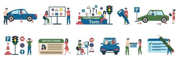 Driving School Compositions Set vector