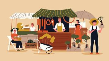 Farmers Market Flat Background vector