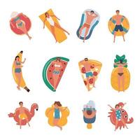 personas en inflable juguetes conjunto vector