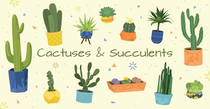 Cactuses Flat Composition Set vector