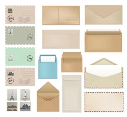 Envelope Stamps Realistic Set