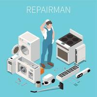 Concerned Repairman Isometric Composition vector