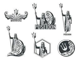 Greek God Poseidon Emblems vector