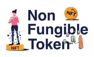 NFT Token Cryptocurrency Flat Text Composition vector