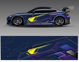 vector de diseño de envoltura de coche. Diseños de kits de fondo de carreras de franjas abstractas gráficas para envolver vehículos carrera de autos rally aventura y librea