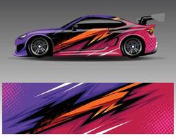 vector de diseño de envoltura de coche. Diseños de kits de fondo de carreras de franjas abstractas gráficas para envolver vehículos carrera de autos rally aventura y librea