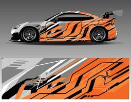 vector de diseño de envoltura de coche. Diseños de kits de fondo de carreras de franjas abstractas gráficas para envolver vehículos carrera de autos rally aventura y librea