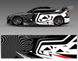 vector de diseño de envoltura de coche. Diseños de kits de fondo de carreras de franjas abstractas gráficas para envolver vehículos carrera de autos rally aventura y librea