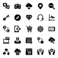 Glyph icons for Seo and web. vector