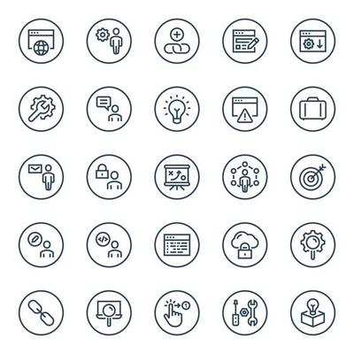 Circle outline icons for Seo and development.